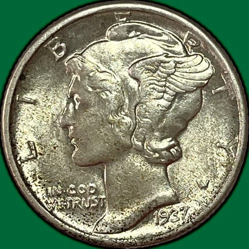 1937 Mercury Dime Almost Uncirculated AU Coin #36407