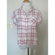 Rails Whitney Button Down Shirt White Rose Pink White Plaid S/S Size Mediuim