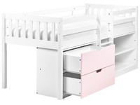 Kinder Holzbett Weiß / Rosa Lattenrost 90X200 Cm Schubladen Regalsystem Susville