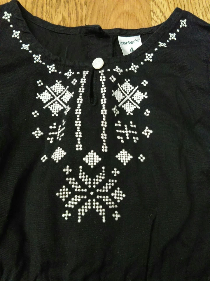 Carter's черный вышитый длинным рукавом кнопки ребенка ясельного возраста девочки платье размер 4 ребенка ясельного возраста - Изображение 3 из 4