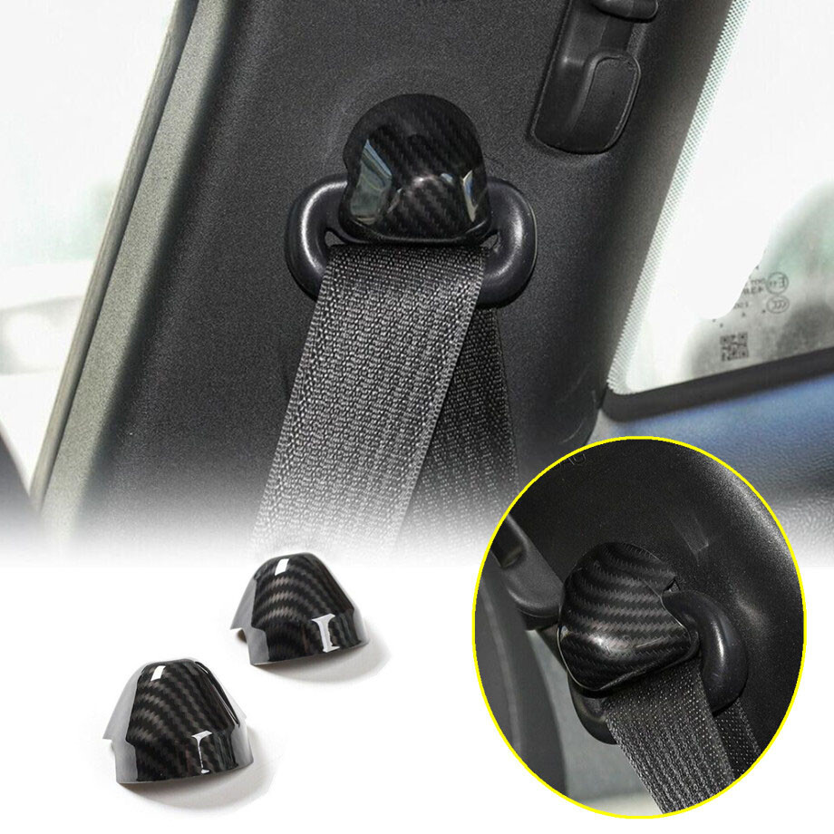 2pcs Carbon Fiber Car Safety Belt Decor Cover Trim Bezels For 2015+ Ford Mustang