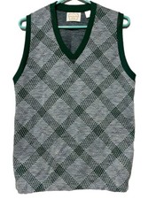 WELLINGTON HALL Vintage 1974 Green ARGYLE Knit Vest  en  s Medium