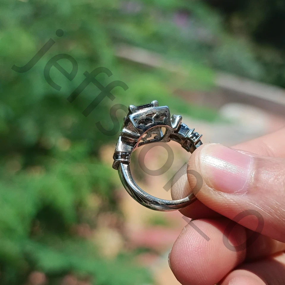 0.96 ctw Lab Created Black Spinel 14K White Gold Over Princess Engagement Ring - Image 3 of 4