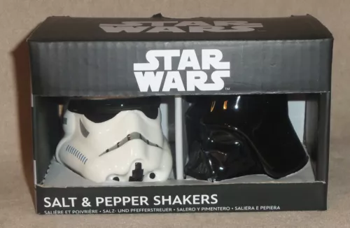 Disney Star Wars Ceramic Darth Vader and Storm Trooper Salt Pepper Shakers NEW