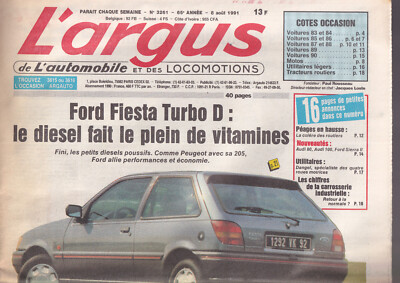 L'ARGUS N°3261 FORD FIESTA TURBO D / AUDI 80 - 100 / FORD SIERRA II / C. SAINZ