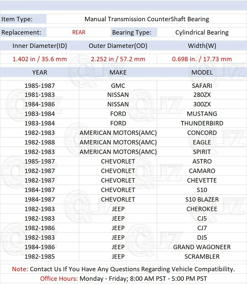 [TRASERO (cantidad 1)] Nuevo repuesto manual de cojinete contraeje para Jeep DJ5 1982-1983 Foto 2 de 4
