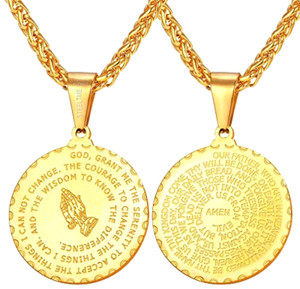 Authentic 18K Gold Plated Praying Hands Bible Verse Prayer Necklace Pendant with Chain 22"