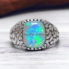 Opal Cushion Cut Gemstone With 925 Sterling Silver Ring For Men's #830 *