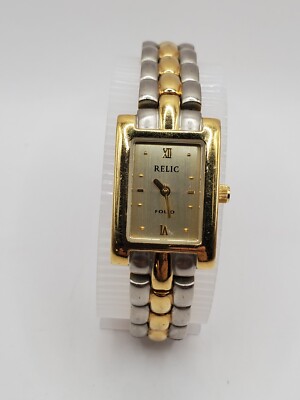 Relic Ladies Fashion Quartz Watch 19mm Rectangle Silver/Gold Bracelet Band 