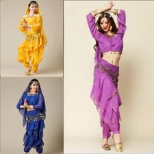 8 Color Belly Dance 4 Pics Long-sleeved Top Pants Skirt Set Stage Wear Costumes