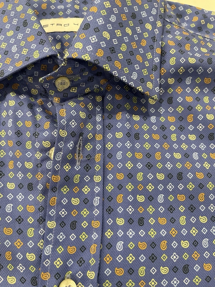 Camisa de vestir azul manga larga con estampado Etro 41 para hombre Foto 4 de 4