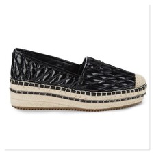 KARL LAGERFELD PARIS Black Desta Logo Quilted Platform Espadrilles Size 8.5