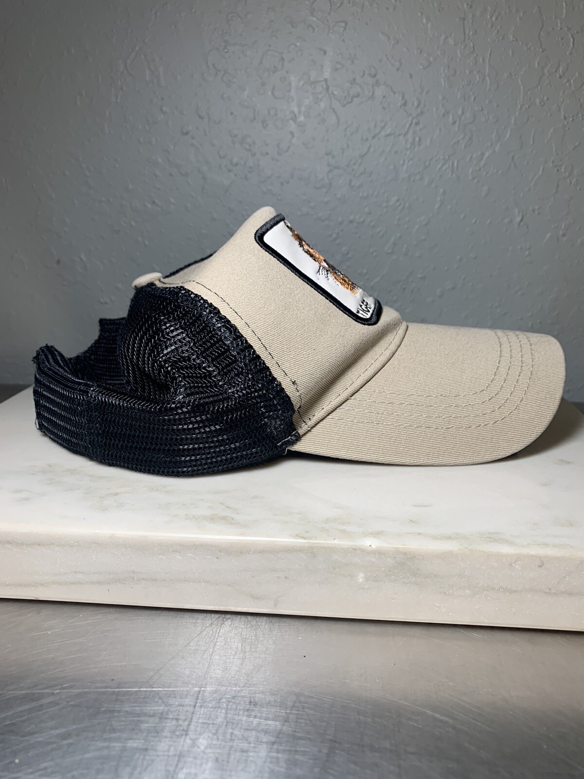 Tiger Patch Beige & Black Adjustable Snapback Mes… - image 6