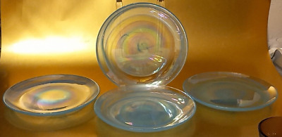 4 Ecoglass Recycled Blue Swirl 8.5'' Iridescent Plates made in Spain Perfect