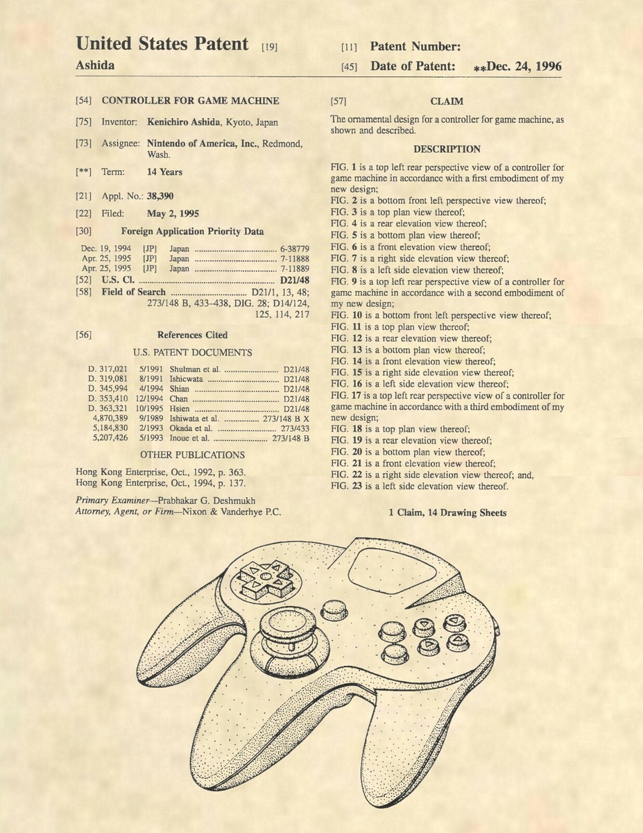 Nintendo 64 N64 Controller NES US Patent Art Print - Original NES