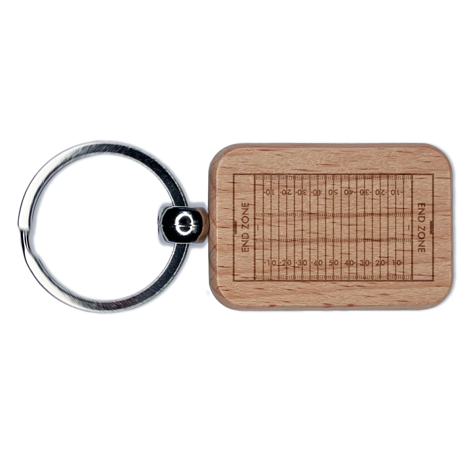 Engraved Wood Keychain with Aerial Football Field Design