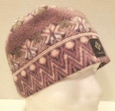 Columbia Fleece Beanie Hat Youth Size L Pink Gray