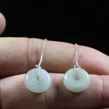 925 Silver Certified Grade "A" Natural Green Jadeite Jade Earring