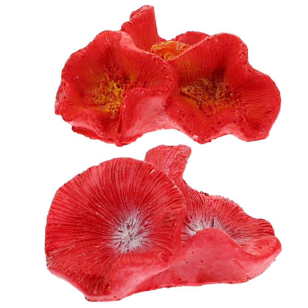 2 Pcs Red Coral for Fish Tank Artificial Decor Landscaping Scenery