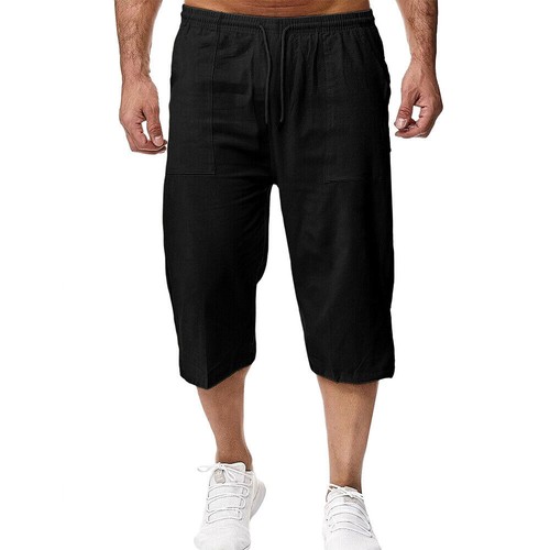 Pantalones Cortos de Carga Para Hombre Algodón Lino Cintura Elástica 3/4 Longitud Capri Cortos - Imagen 8 de 31