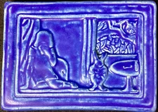 Pewabic Blue Pottery Tile With Child And Rabbit