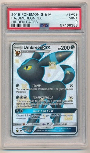 2019 POKEMON SUN & MON HIDDEN FATES UMBREON GX #SV69 PSA 9 MINT