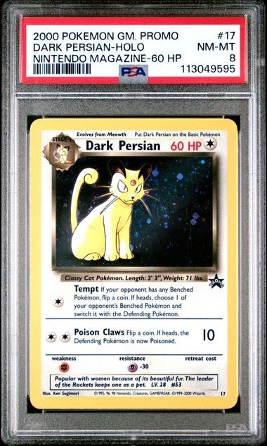 2000 Pokemon Game Promo Dark Persian Holo #17 Nintendo Magazine PSA 8 NM MT