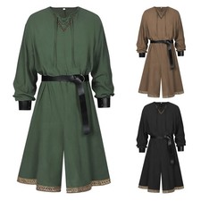 Mens Medieval Shirt Viking Shirt Pirate Shirt Lace-up V Neck Halloween Tunic