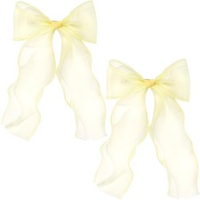 2Pcs Large Hair Bow Clips, Yellow Silk Yarn Ribbon Bow Hair Barrette for Wome...