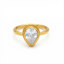 US DUTY INCL: Sultan White Topaz Pear Stack Clarity Ring, Unique Gift 12.75 US