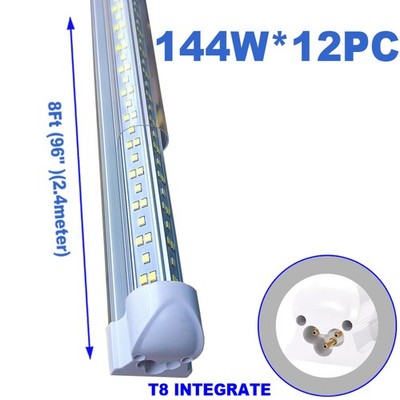 12/25P 8 FT LED Tube Light Fixture 144W LED Shop Light Bulb 6500K Cool White 