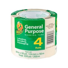 Duck Brand General Purpose Masking Tape, 0.94 in. x 55 yd., Beige, 4 Rolls