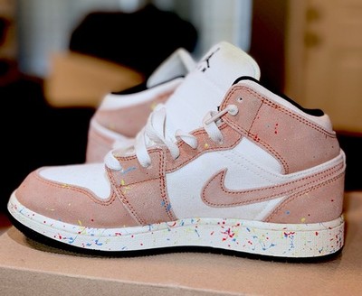 Jordan Air Jordan 1 Mid SE Brushstroke Paint Splatter White Pink Multicolor