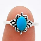 925 Sterling Silver Flower Ring with Gemstone - Vintage Boho Jewelry AGR1013