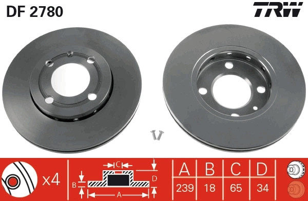 2Er Set Bremsscheiben TRW Automotive DF2780 Seat 6N0 615 301 C 6N0 615 301 F-image