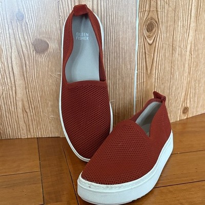 Eileen Fisher Prosper Platform Sneakers Brick Red Woven Slip Ons Size 10