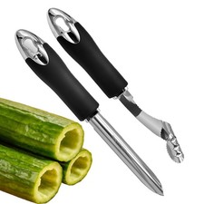 2Pcs Jalapeno Pepper Corer Zucchini Cucumber Tool with Black & Silver
