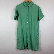 C&C California 100% Linen Shirt Dress Women's M Green Button Front Lightweight