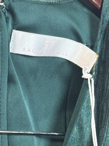 Neu ohne Etikett Rachel Parcell langärmliges Rüschenkleid metallic bestickt grün Größe 0 - Bild 5 von 14