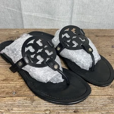 Tory Burch Miller Black Smooth Leather Sandals 10 1/2  10.5 M See Pics GUC