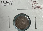 1857 Seated Liberty Half Dime Variety 2 resumed, Historic Silver Coin L@@K!