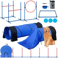 VEVOR Dog Agility Training Kit Equipment 7PCS Set w/ Hurdles 2 Tunnels Jump Ring