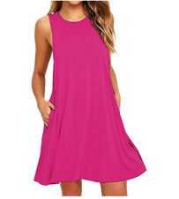 Women Size LG Pink Summer Sundress Sleeveless Loose Fit Pockets Tank Dress