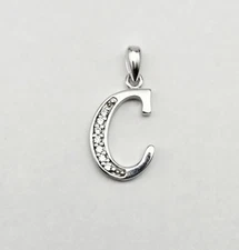 VTG Sterling Silver Letter 'C' Name Initial CZ Accent Petite Pendant - 0.85g