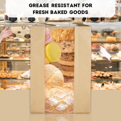 Sourdough Bread Bags Brown Paper with Window and Square Bottom Bakery Storage