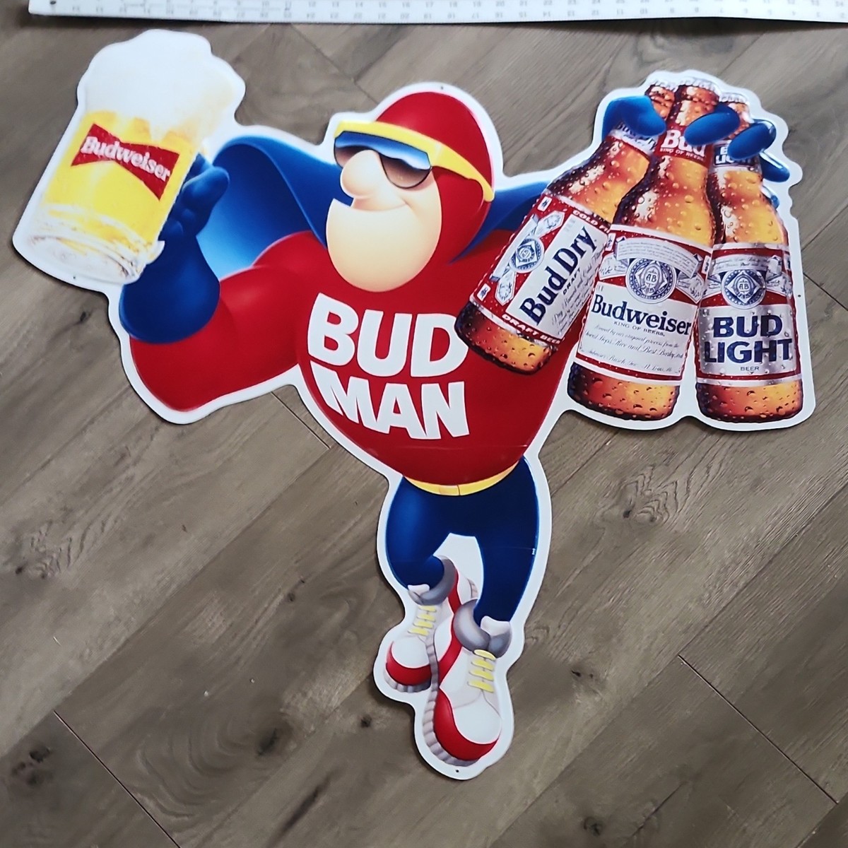 【当時物】 Budweiser 看板 St.Louis.USA 特大 91cm Vintage Budweiser Bud Man Brewerian Sign Featuring Bud Dry and Bud
