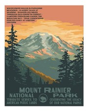 Mount Rainier National Park Wall Art Poster - Vintage Style Home Decor
