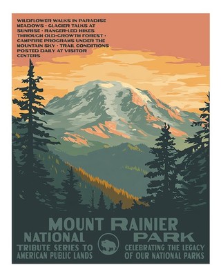 Mount Rainier National Park Wall Art Poster - Vintage Style Home Decor