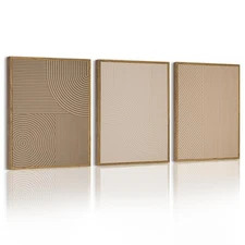 Minimalist Abstract Framed Wall Art Modern Boho Neutral Line Wall Decor Geome...