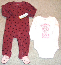 LOT: Carters girls 9 Month Purple w/Hearts Sleeper  Cute Pink Bodysuit NWTs